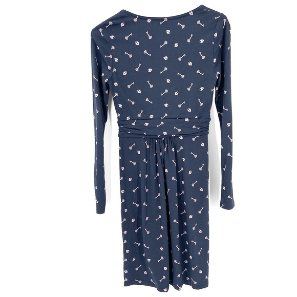 Boden Mabel Key & Lock Printed Ruched Waist Jersey Knee Length Navy Dress - Picture 6 of 8